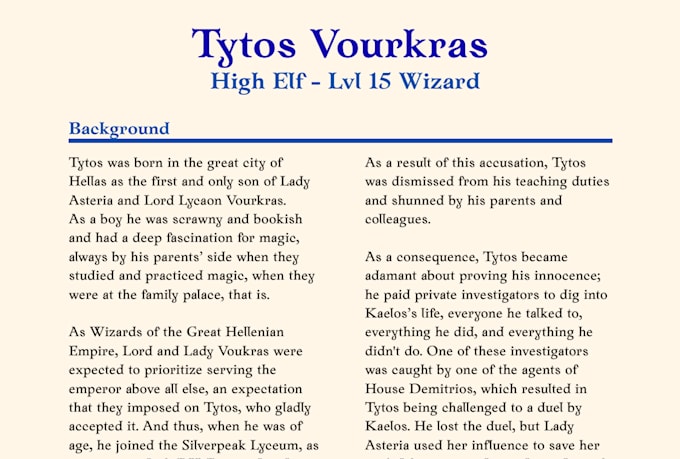write a backstory for your rpg character